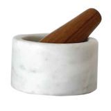 Molcajete Tula de mármol blanco con mazo de madera Tzalam - Ornametría