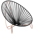 Silla Solar herrería cobriza tejida con piel negra plana