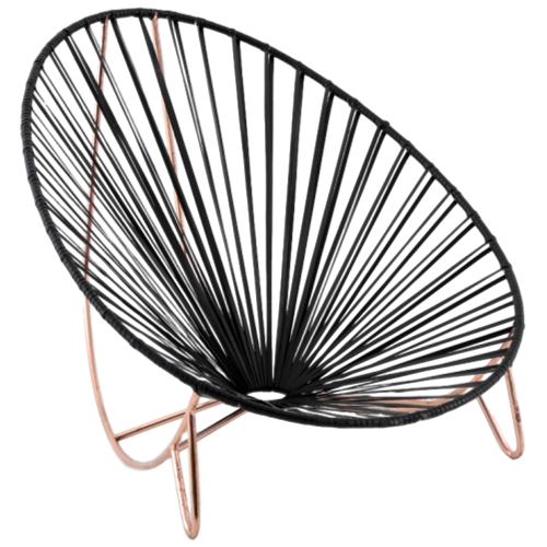 Silla Solar herrería cobriza tejida con piel negra plana